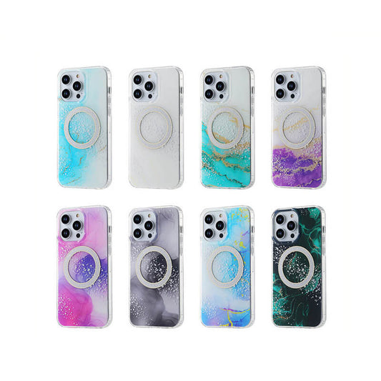IMD Marble Glitter Phone Case for iPhone 15 Compatible with Magsafe
