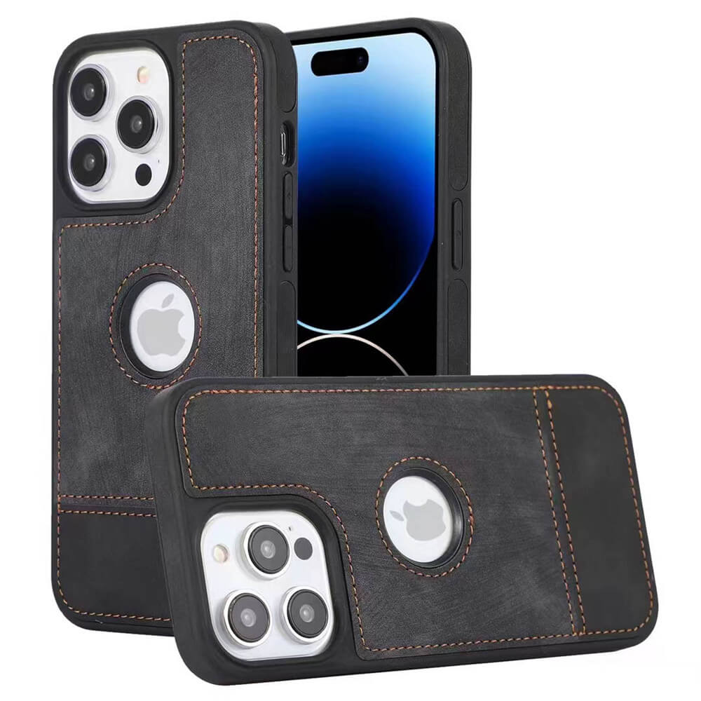 Logo Visible Hole Stitching Design PU Leather Case for iPhone 15