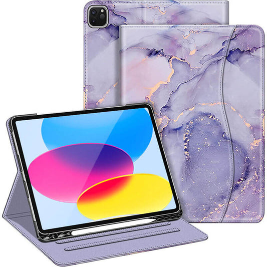Marble Built-in Pencil Slot Tablet Case for iPad Multiple Angles Viewing Folio Stand